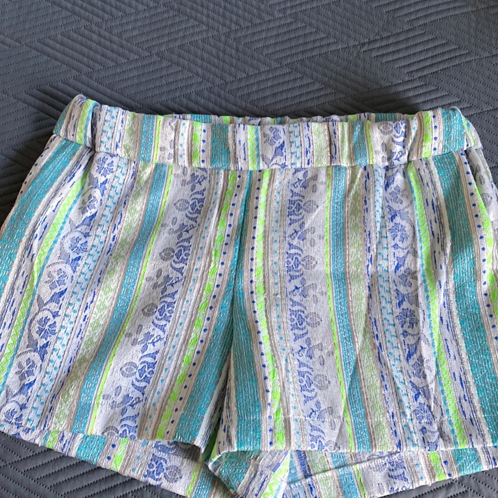 Kut from the Kloth Blue, Teal & Lime Striped Womens Shorts